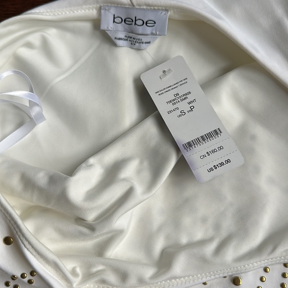 Bebe Bodycon Embellished White Gold Studded One Shoulder Dress S NWT - Picture 6 of 8